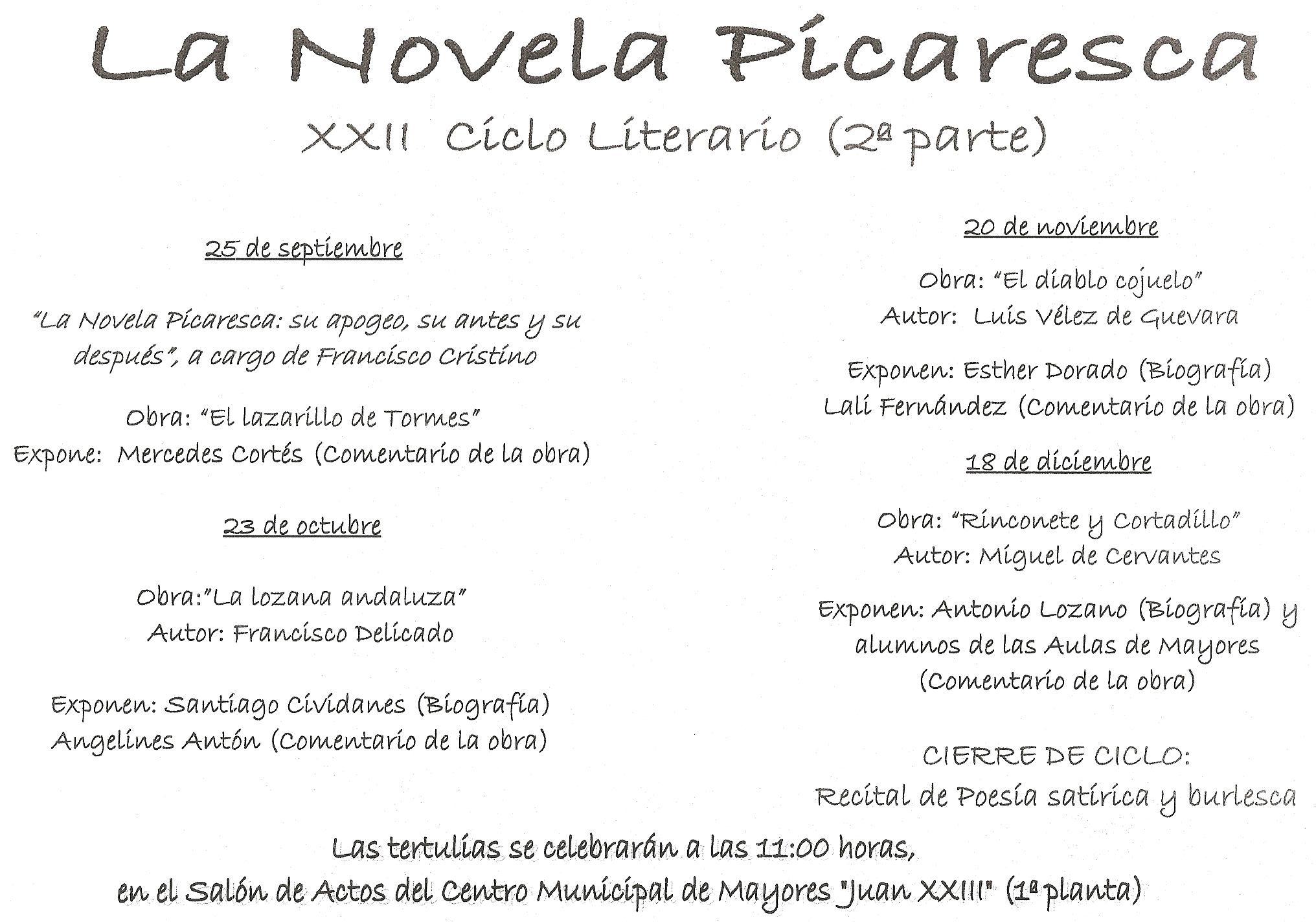 Novela Picaresca Xxii Ciclo Literario 2ª Parte Centro Municipal De Mayores Juan Xxiii Mostoles Madrid Aminta Literaria
